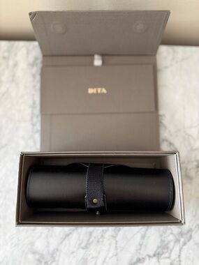 DITA Black Leather Roll Sunglasses Pouch with Strap